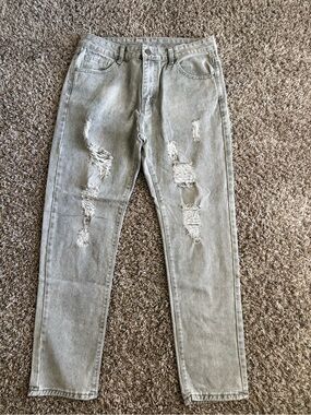 Men's Distressed Light Gray Jeans